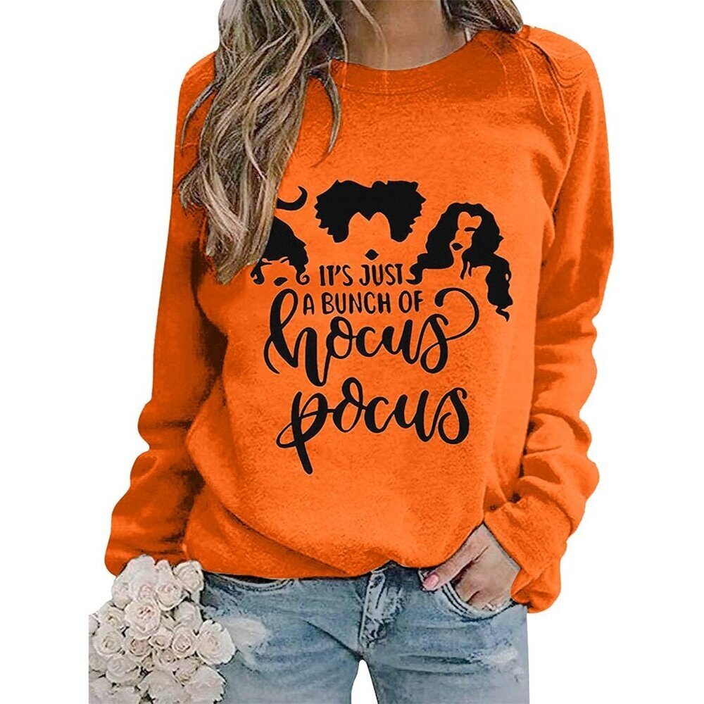 Women Hocus Pocus Sweatshirt Cotton Blend Halloween Casual Long Sleeve Top